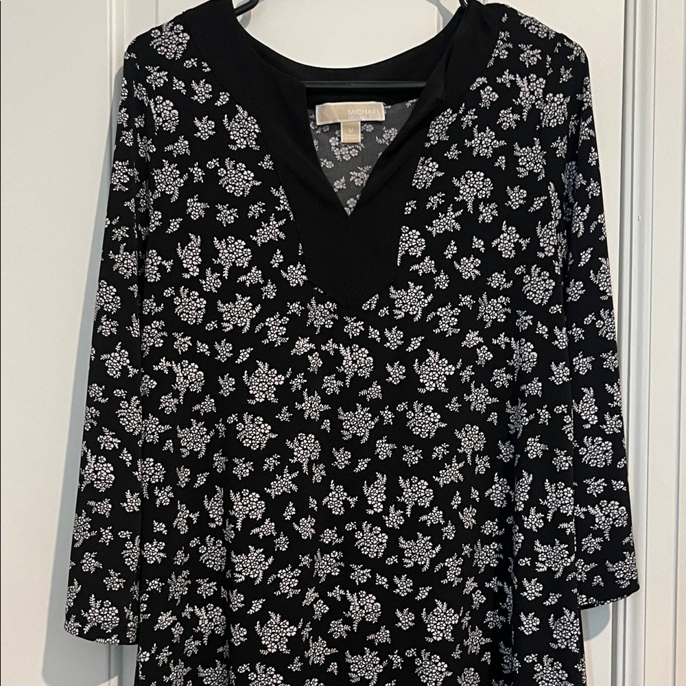 Michael Kors Black Floral V-Neck Dress